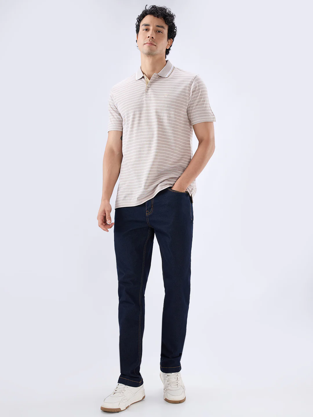 Raymond Men Fawn Regular Fit Stripe Polo Neck Collar T-Shirt - Image 5