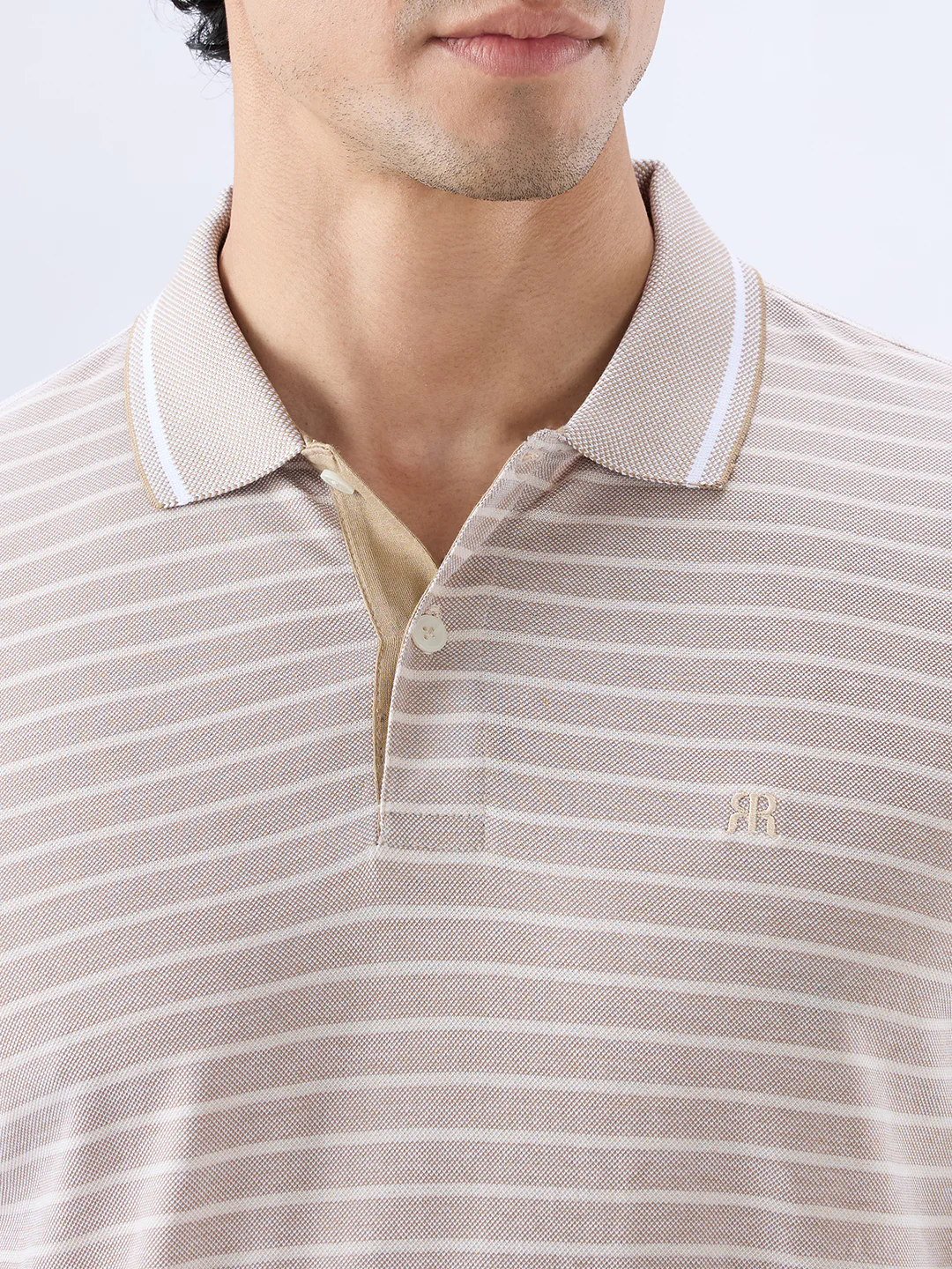 Raymond Men Fawn Regular Fit Stripe Polo Neck Collar T-Shirt - Image 6