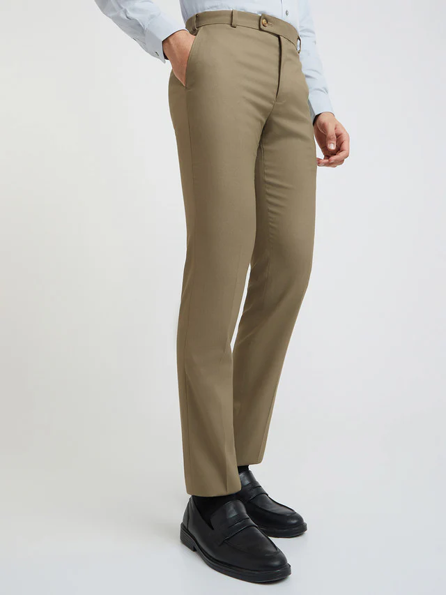 Raymond Men Fawn Slim Fit Solid Polyester Trousers - Image 2