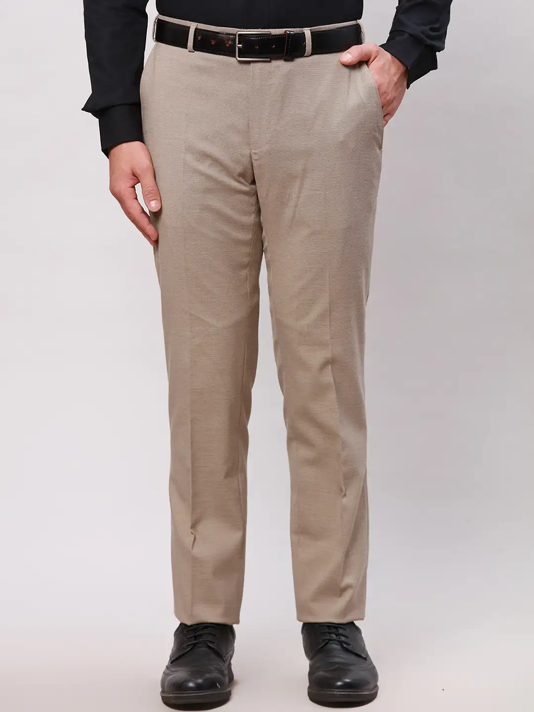 Raymond Men Fawn Slim Fit Solid Polyester Trousers