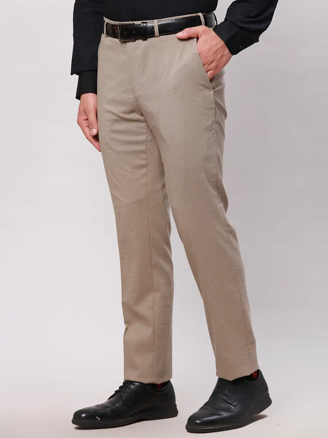 Raymond Men Fawn Slim Fit Solid Polyester Trousers - Image 3