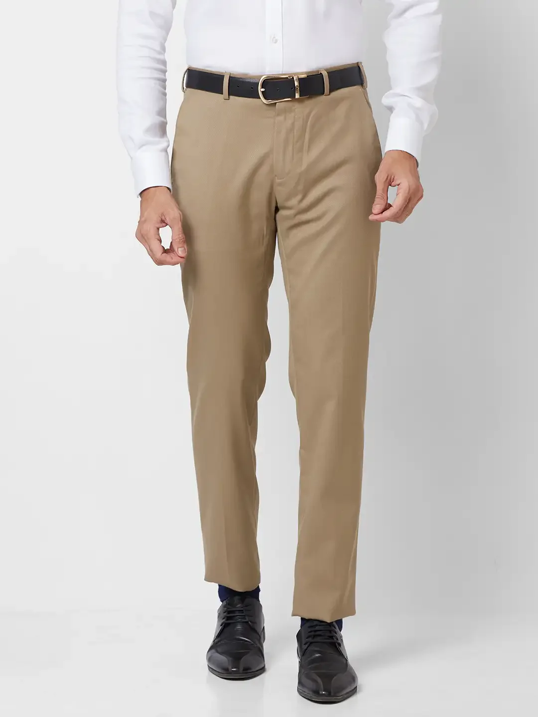 Raymond Men Fawn Slim Fit Structure Polyester Trousers