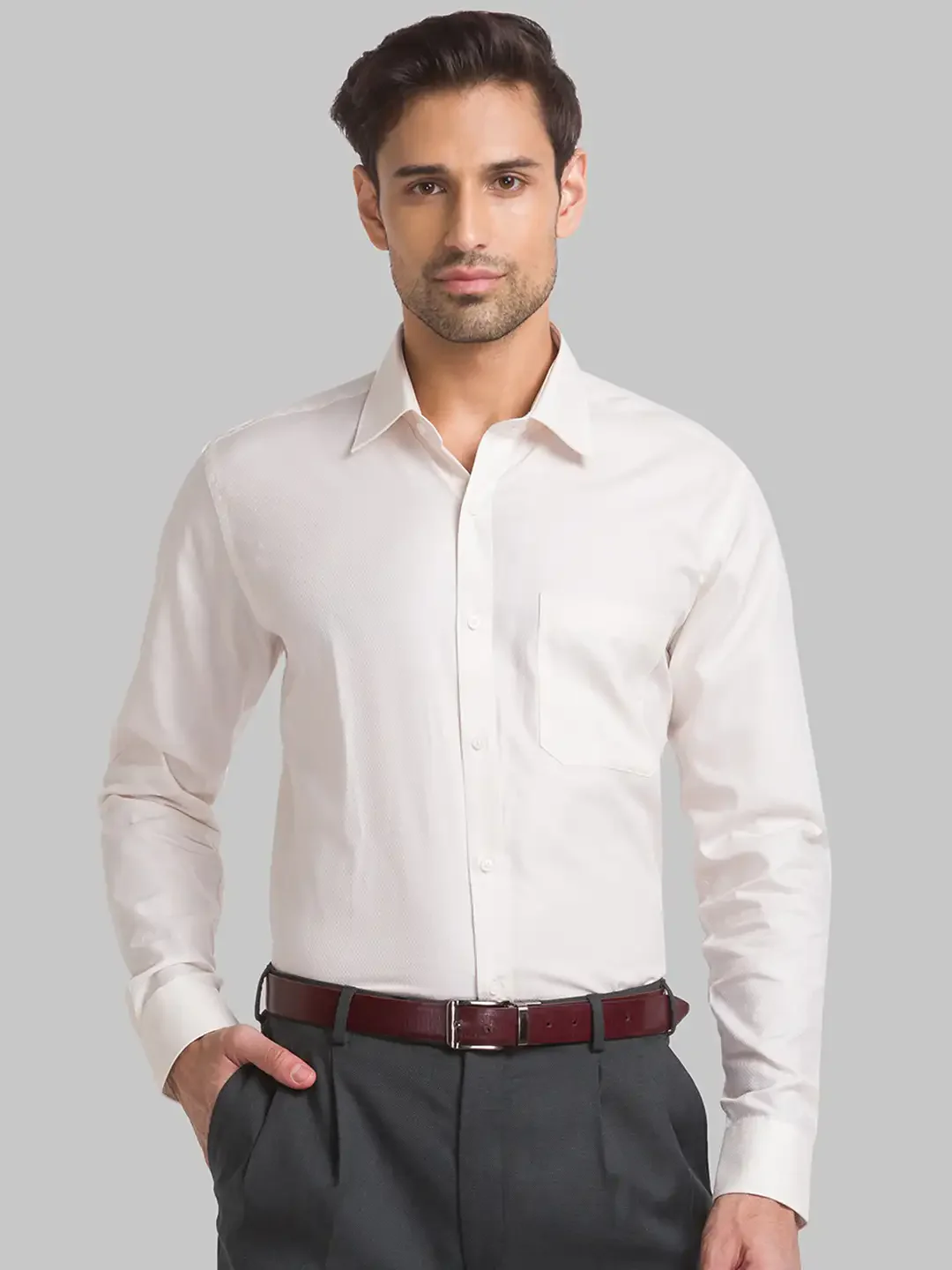 Raymond Men Fawn Structure Contemporary Fit Cotton Blend Full Sleeve Shirts