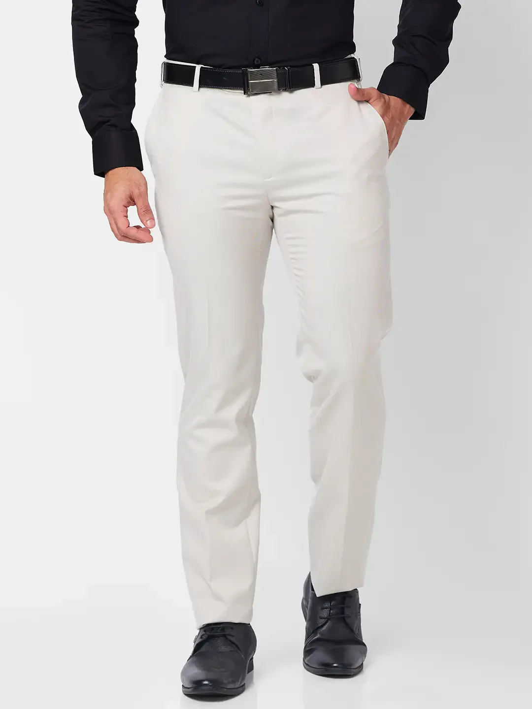 Raymond Men Fawn Structure Slim Fit Polyester Blend Trouser