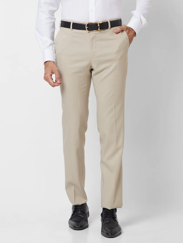 Raymond Men Fawn Structure Slim Fit Polyester Blend Trouser