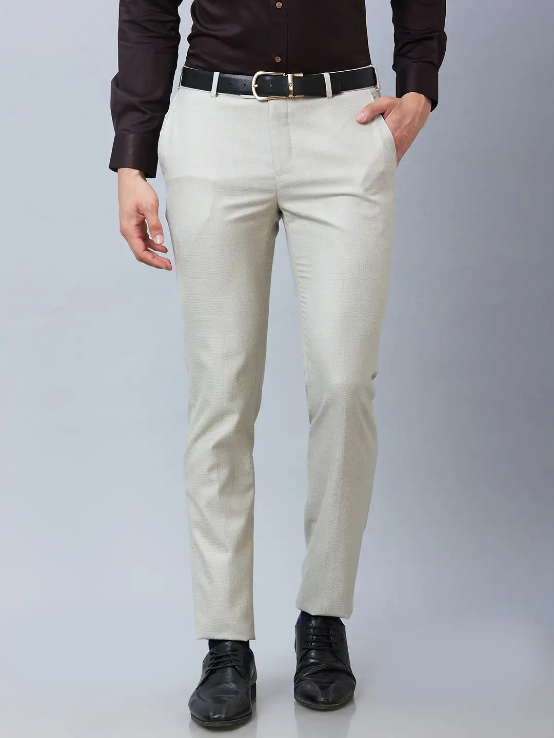 Raymond Men Fawn Structure Slim Fit Polyester Blend Trousers