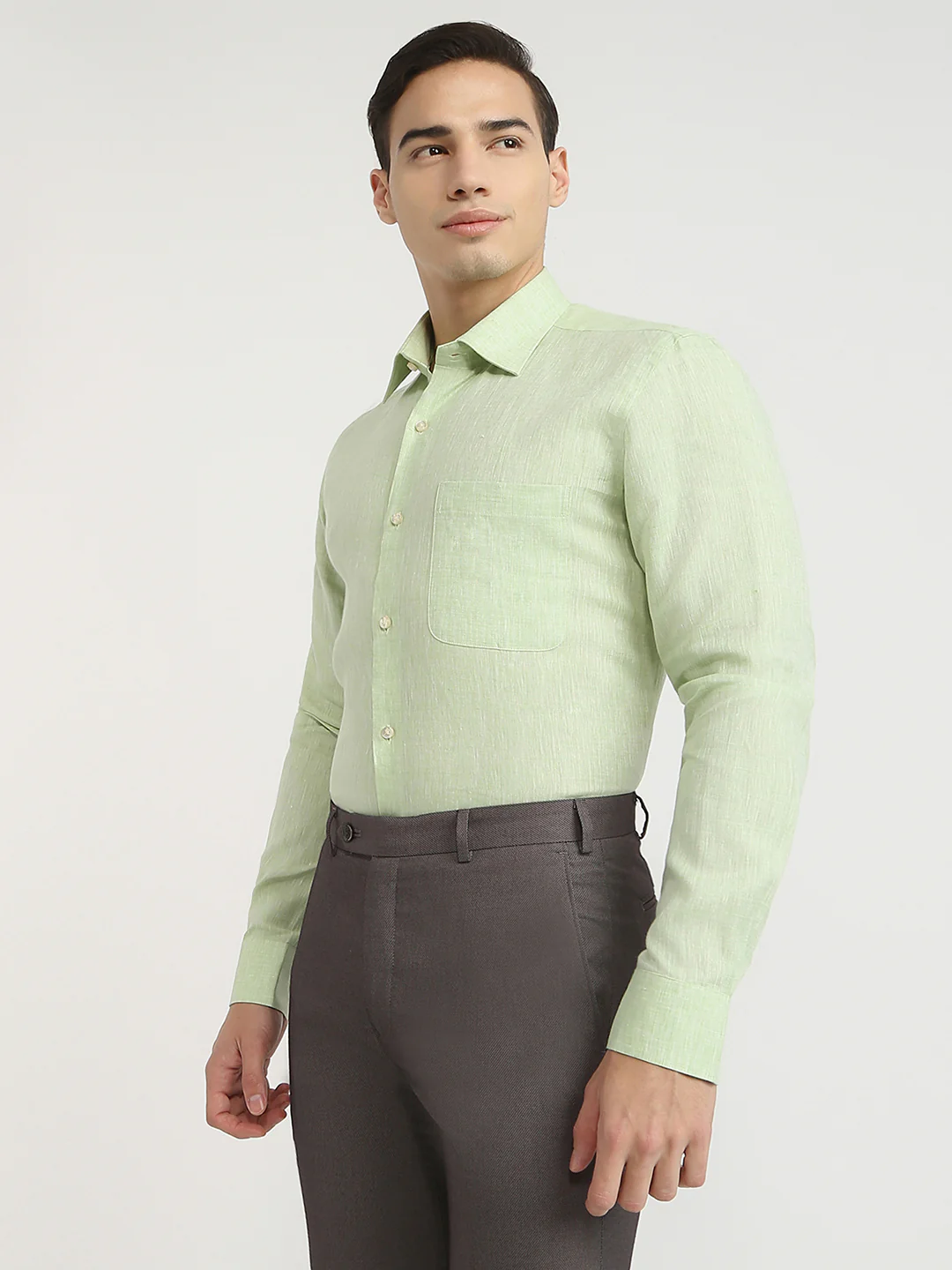 Raymond Men Green Chambray Contemporary Fit Linen Formal Shirt - Image 3