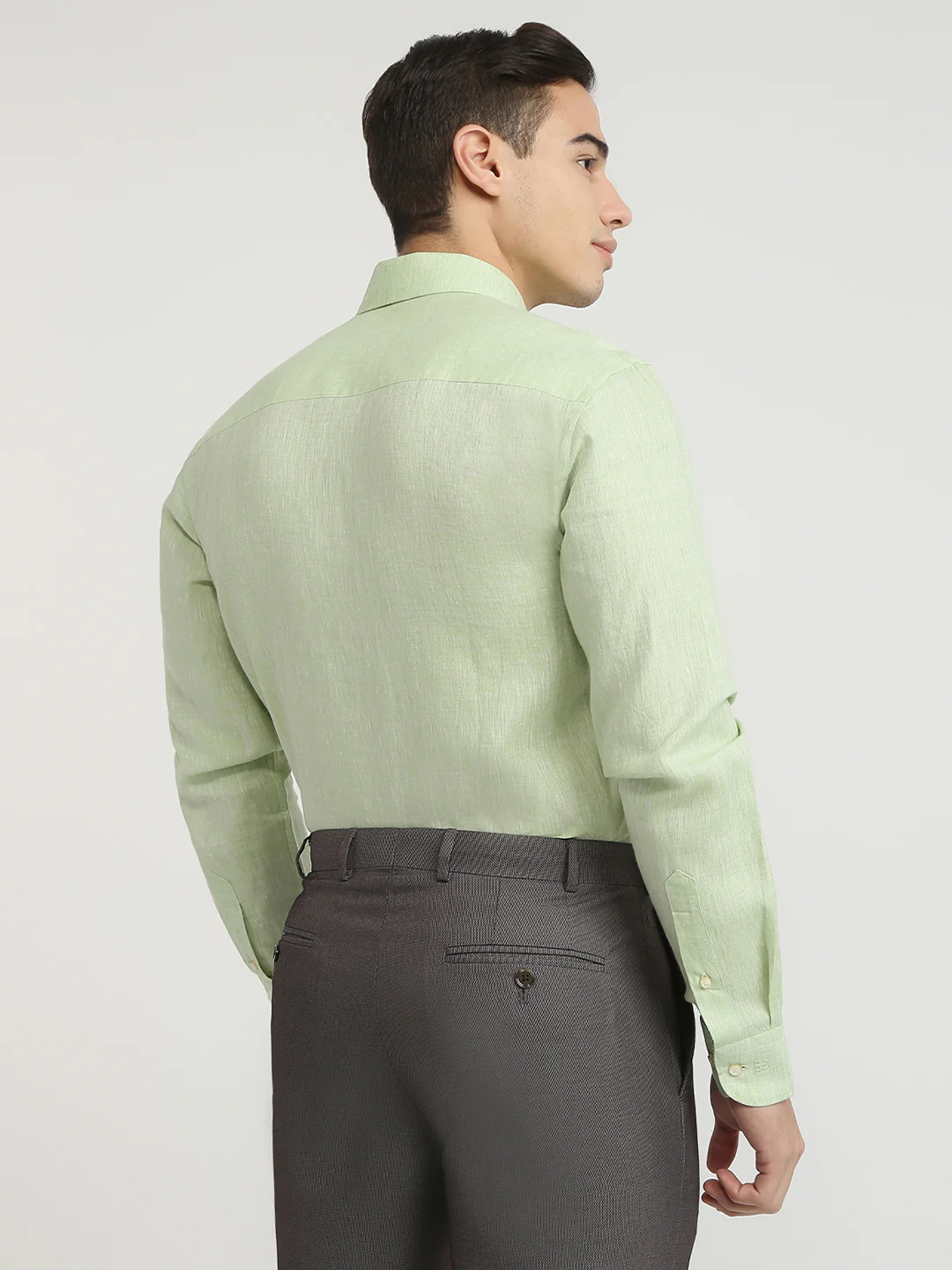 Raymond Men Green Chambray Contemporary Fit Linen Formal Shirt - Image 4
