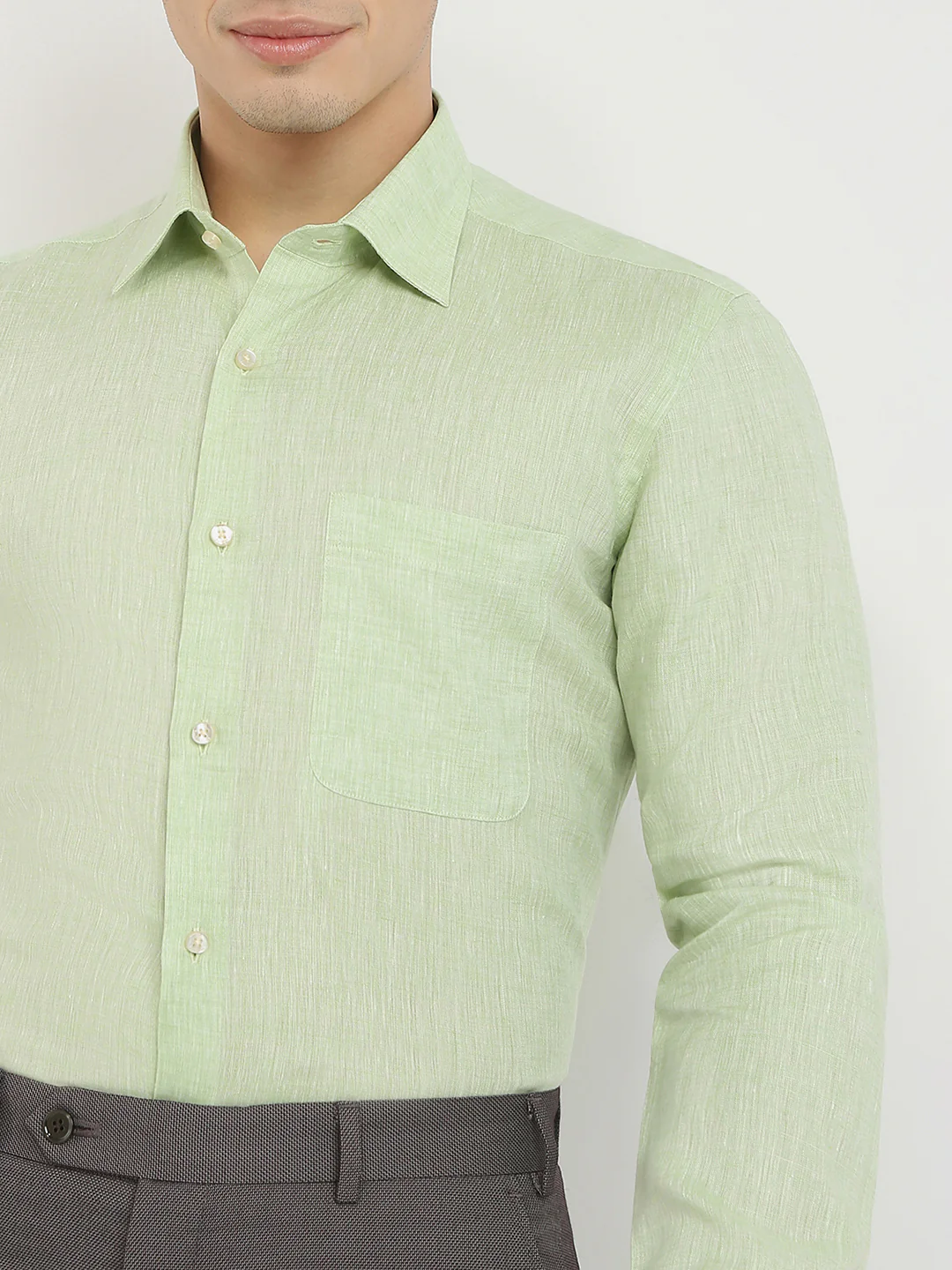 Raymond Men Green Chambray Contemporary Fit Linen Formal Shirt - Image 6