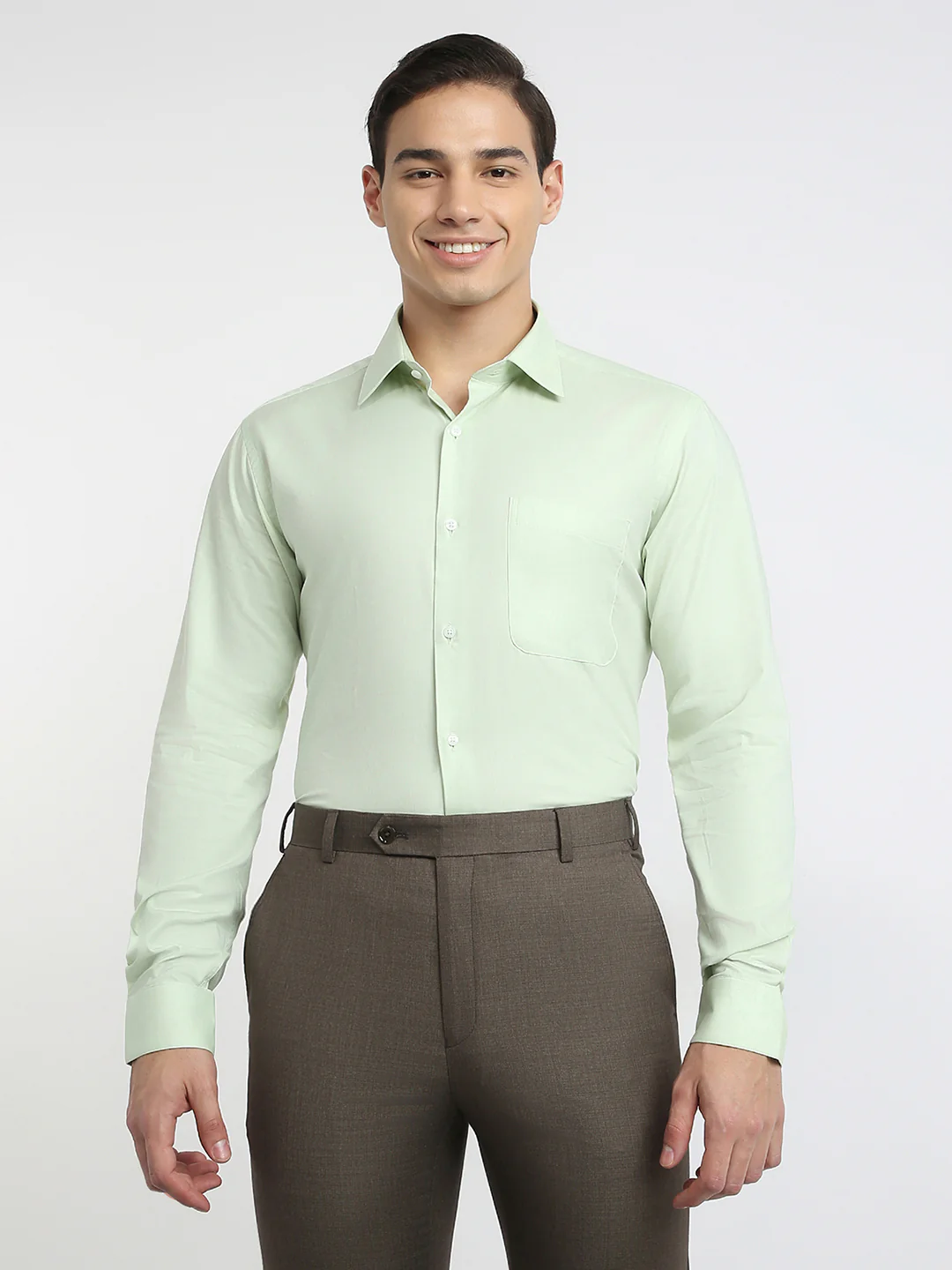 Raymond Men Green Chambray Slim Fit Cotton Formal Shirt
