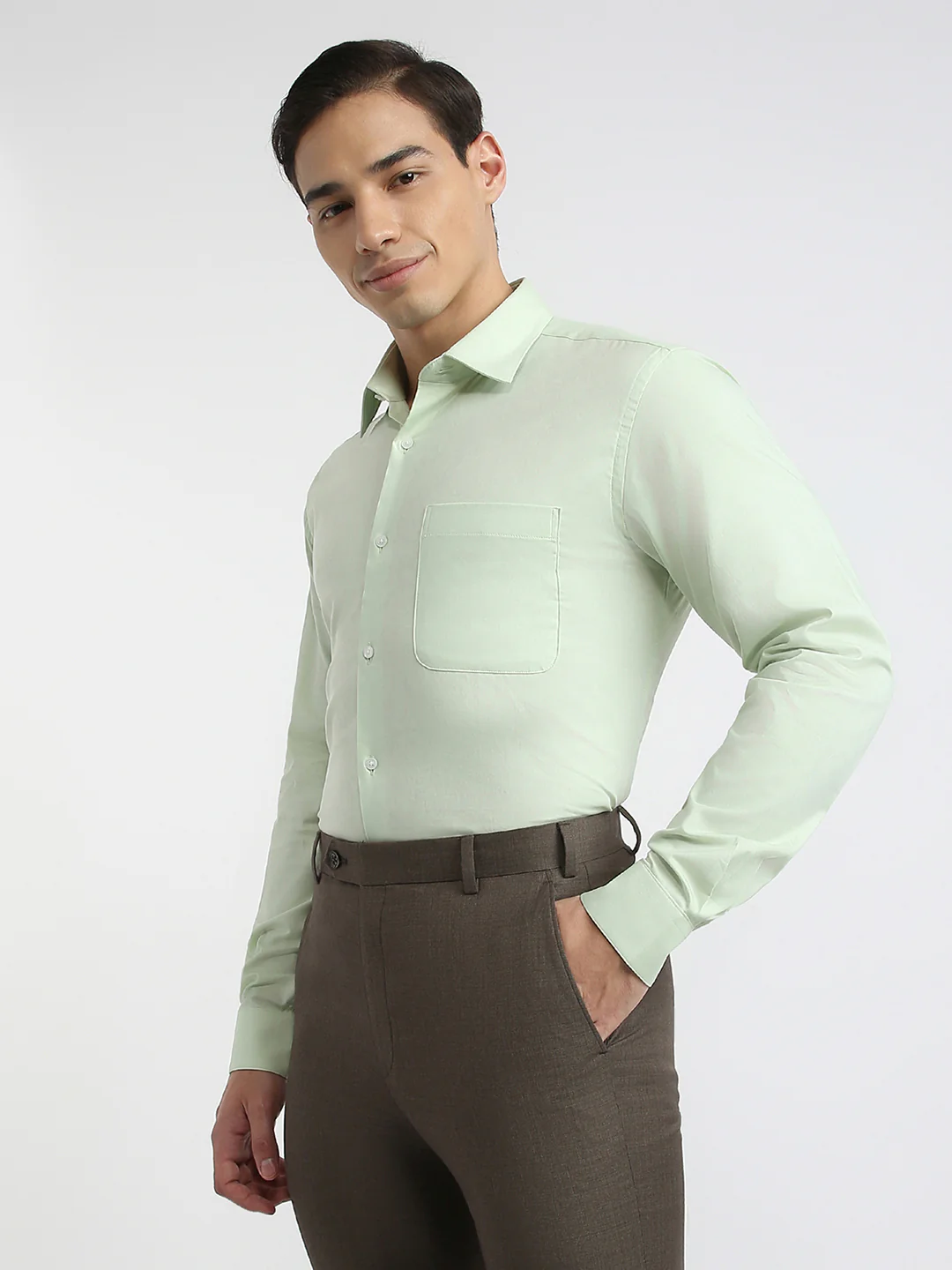 Raymond Men Green Chambray Slim Fit Cotton Formal Shirt - Image 3
