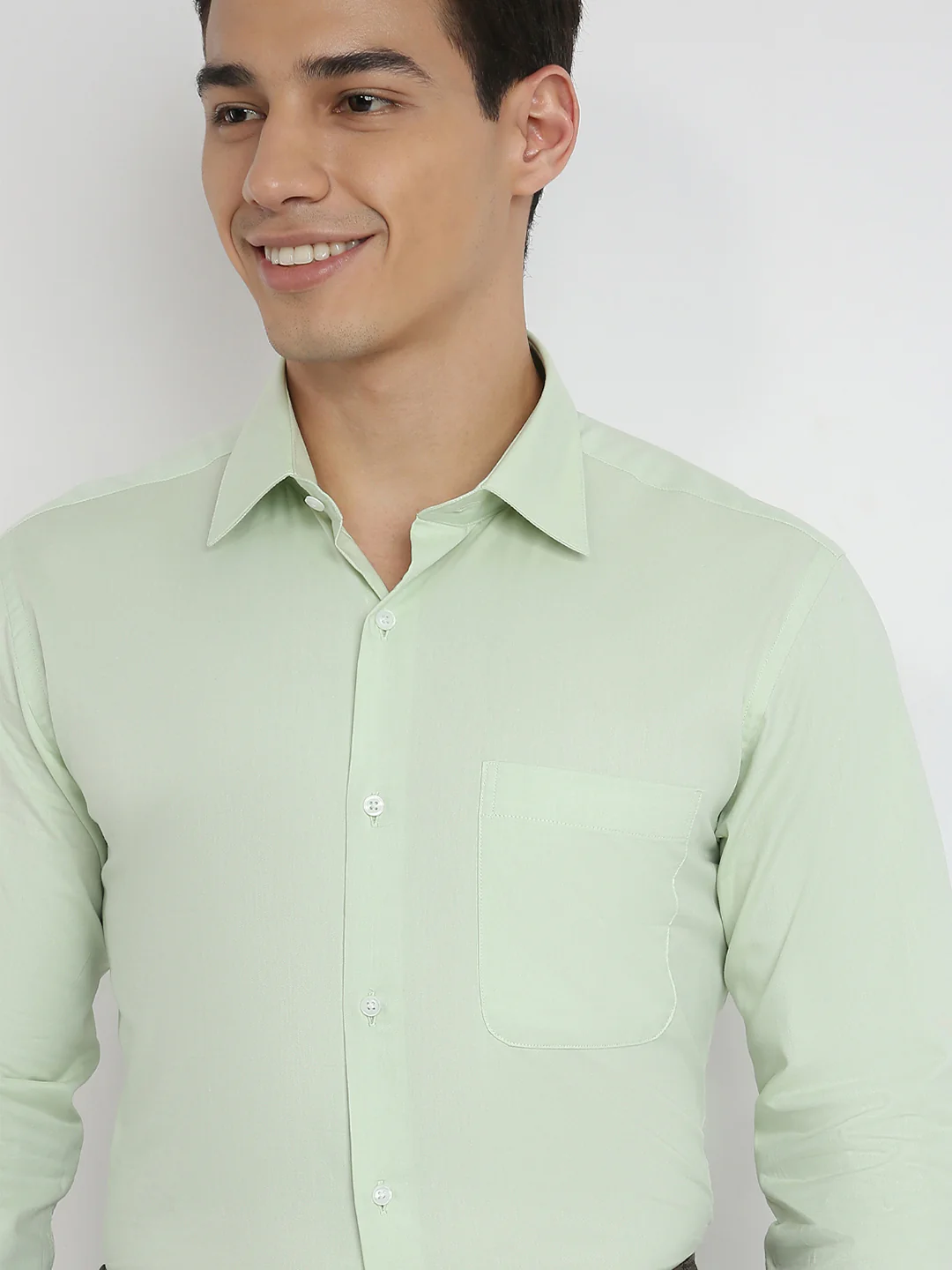 Raymond Men Green Chambray Slim Fit Cotton Formal Shirt - Image 6