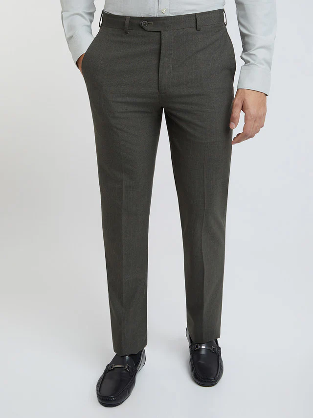Raymond Men Green Checkered Contemporary Fit Trouser
