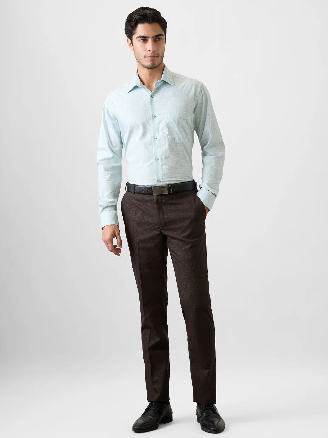 Raymond Men Green Checks Contemporary Fit Cotton Blend Shirt - Image 5