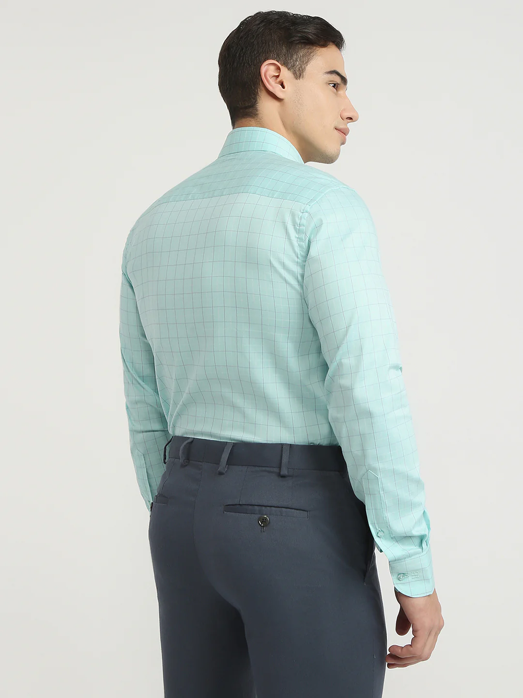 Raymond Men Green Checks Contemporary Fit Cotton Blend Shirt - Image 4