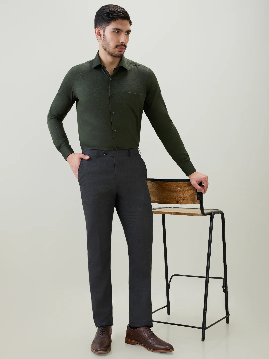 Raymond Men Green Checks Contemporary Fit Cotton Formal Shirt - Image 6