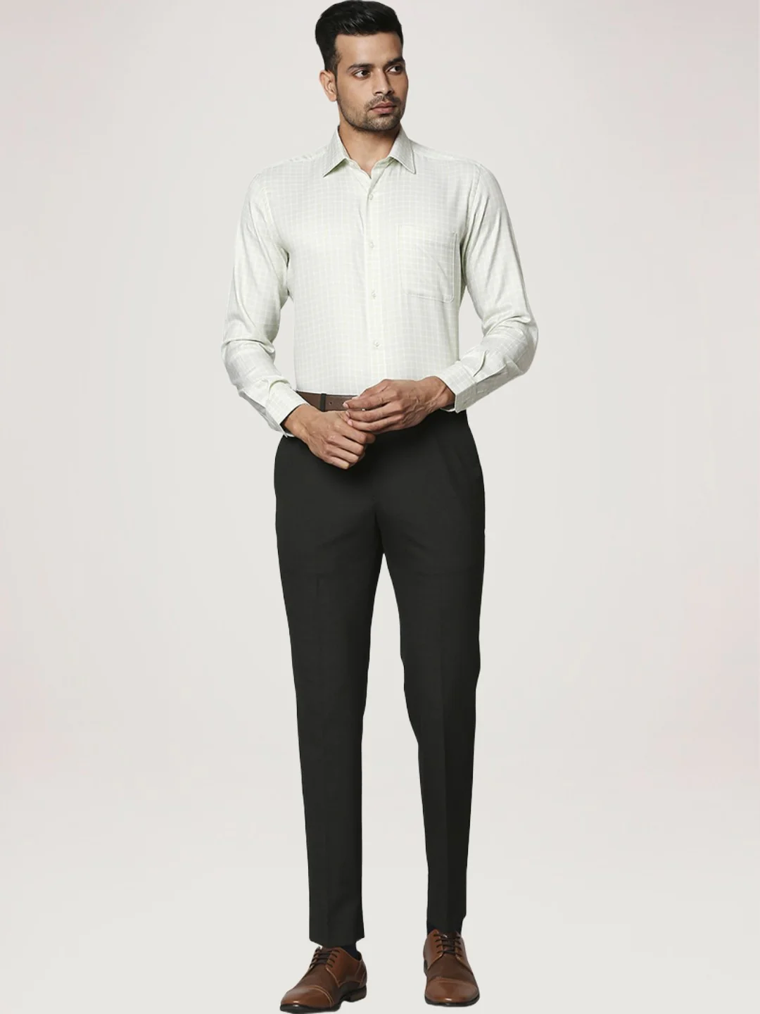 Raymond Men Green Checks Contemporary Fit Cotton Shirts - Image 2