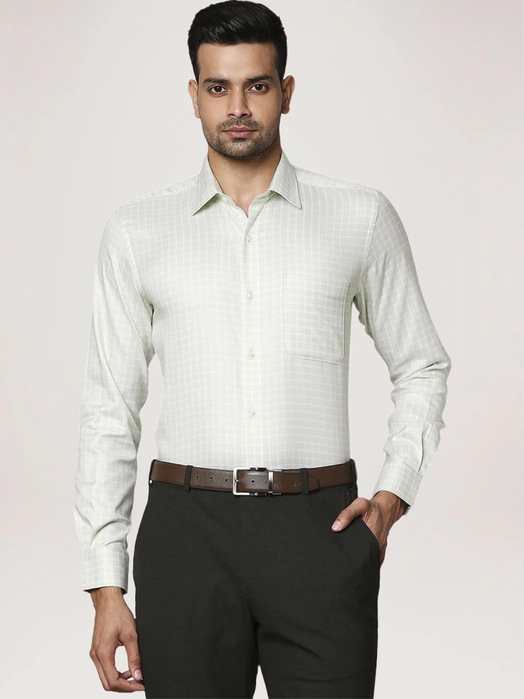 Raymond Men Green Checks Contemporary Fit Cotton Shirts - Image 4