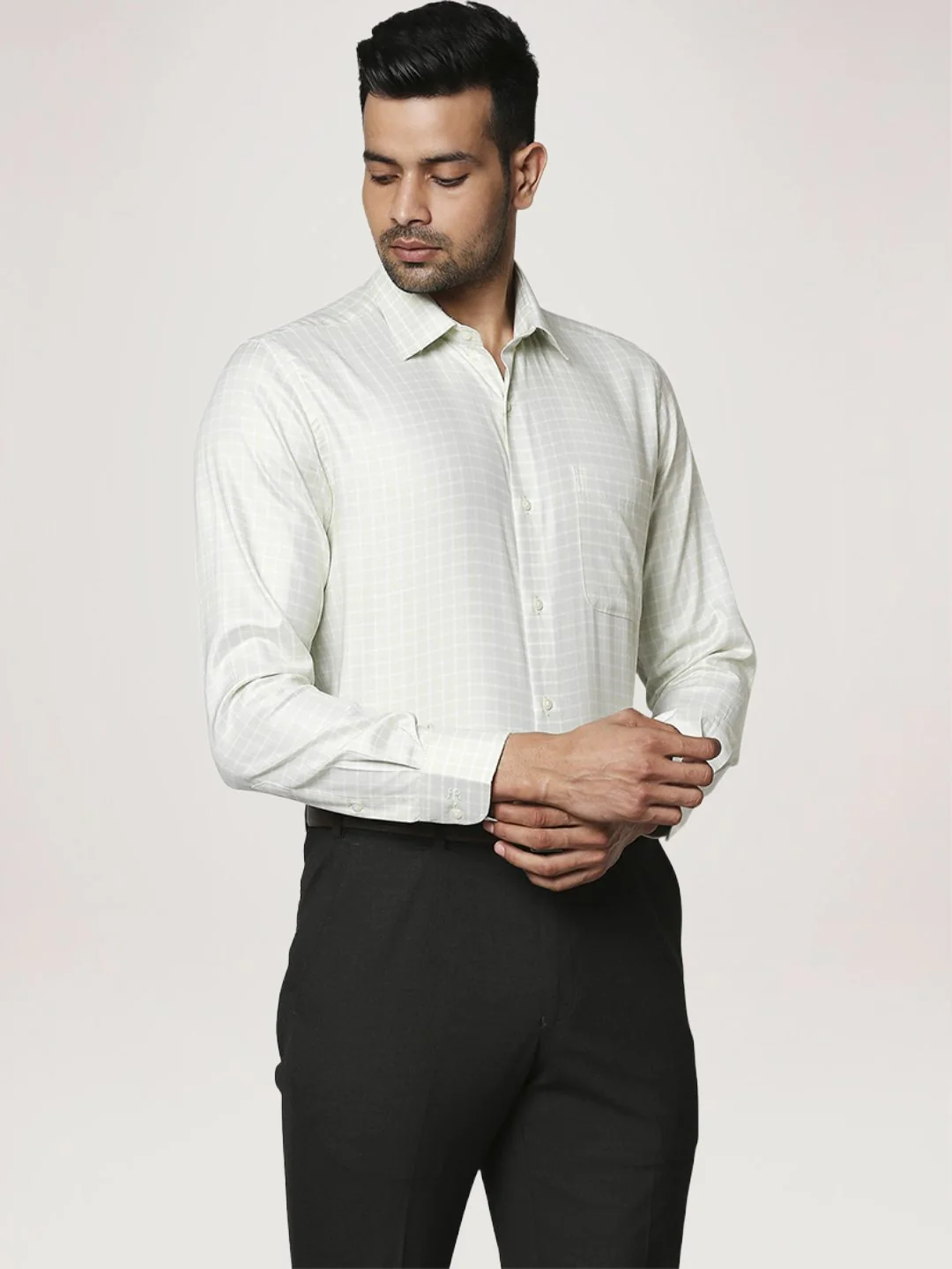 Raymond Men Green Checks Contemporary Fit Cotton Shirts - Image 5