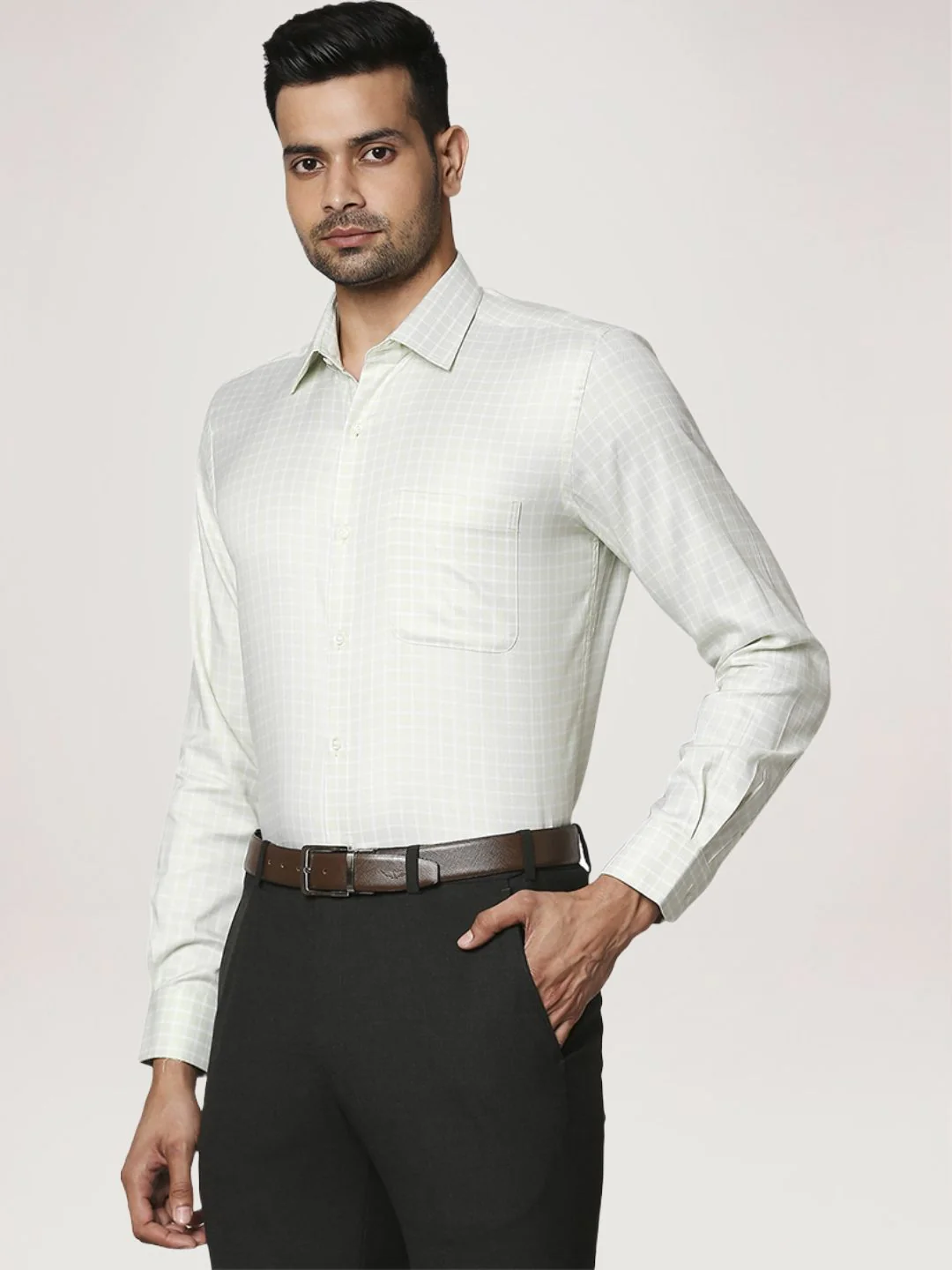 Raymond Men Green Checks Contemporary Fit Cotton Shirts - Image 6
