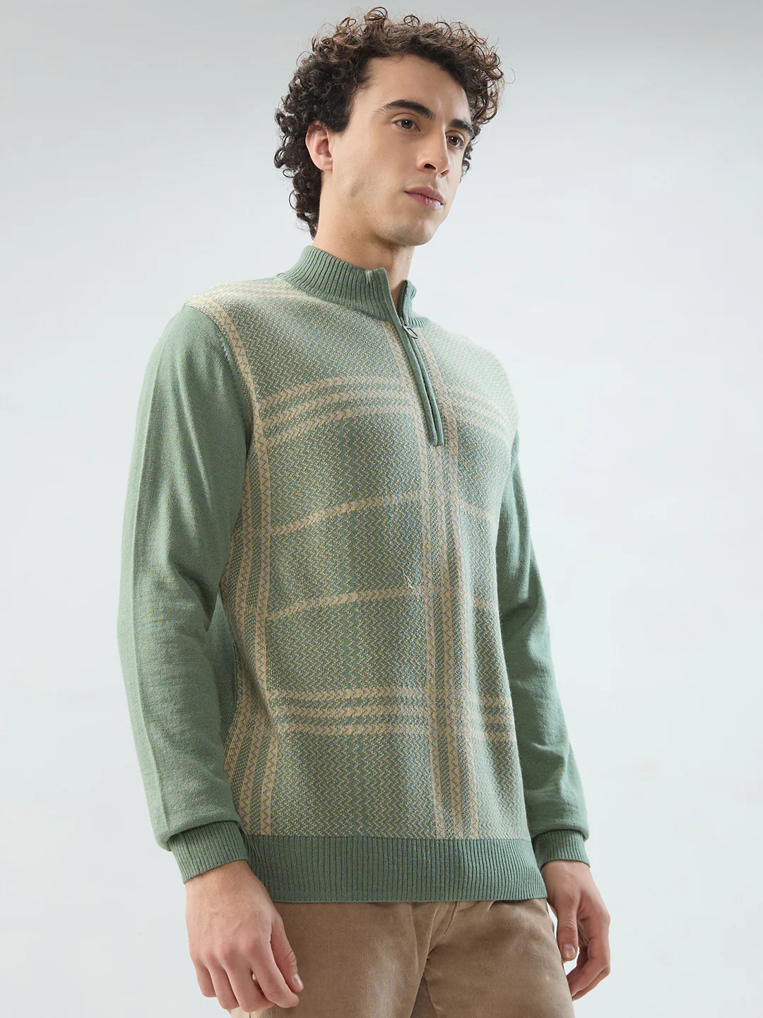 Raymond Men Green Checks Regular Fit Acrlic Blend Sweatshirt - Image 2