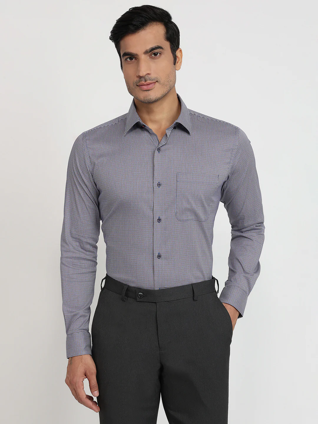 Raymond Men Green Checks Regular Fit Cotton Blend Shirt