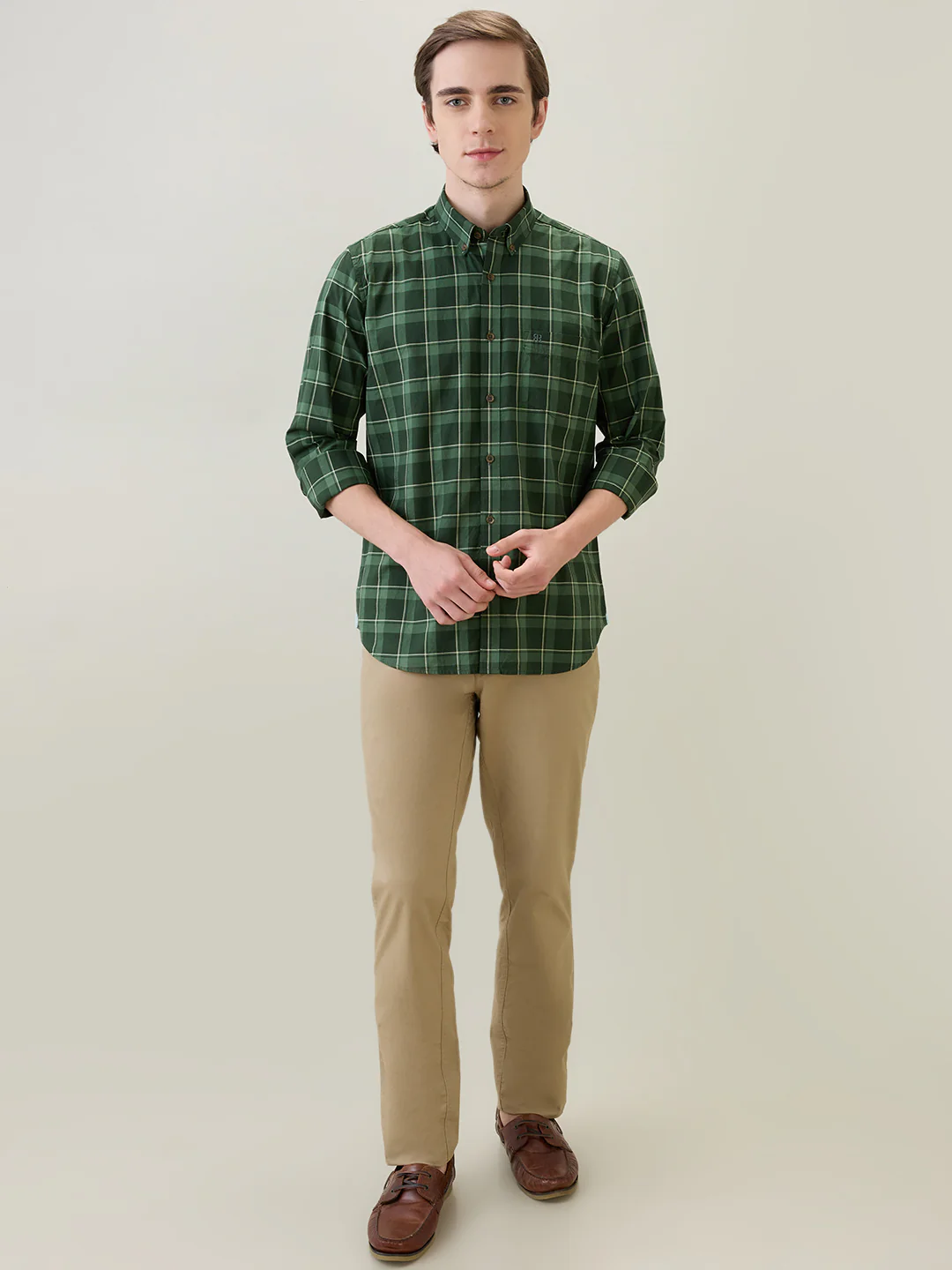 Raymond Men Green Checks Regular Fit Cotton Full Sleeve Casual Shirt - Image 5