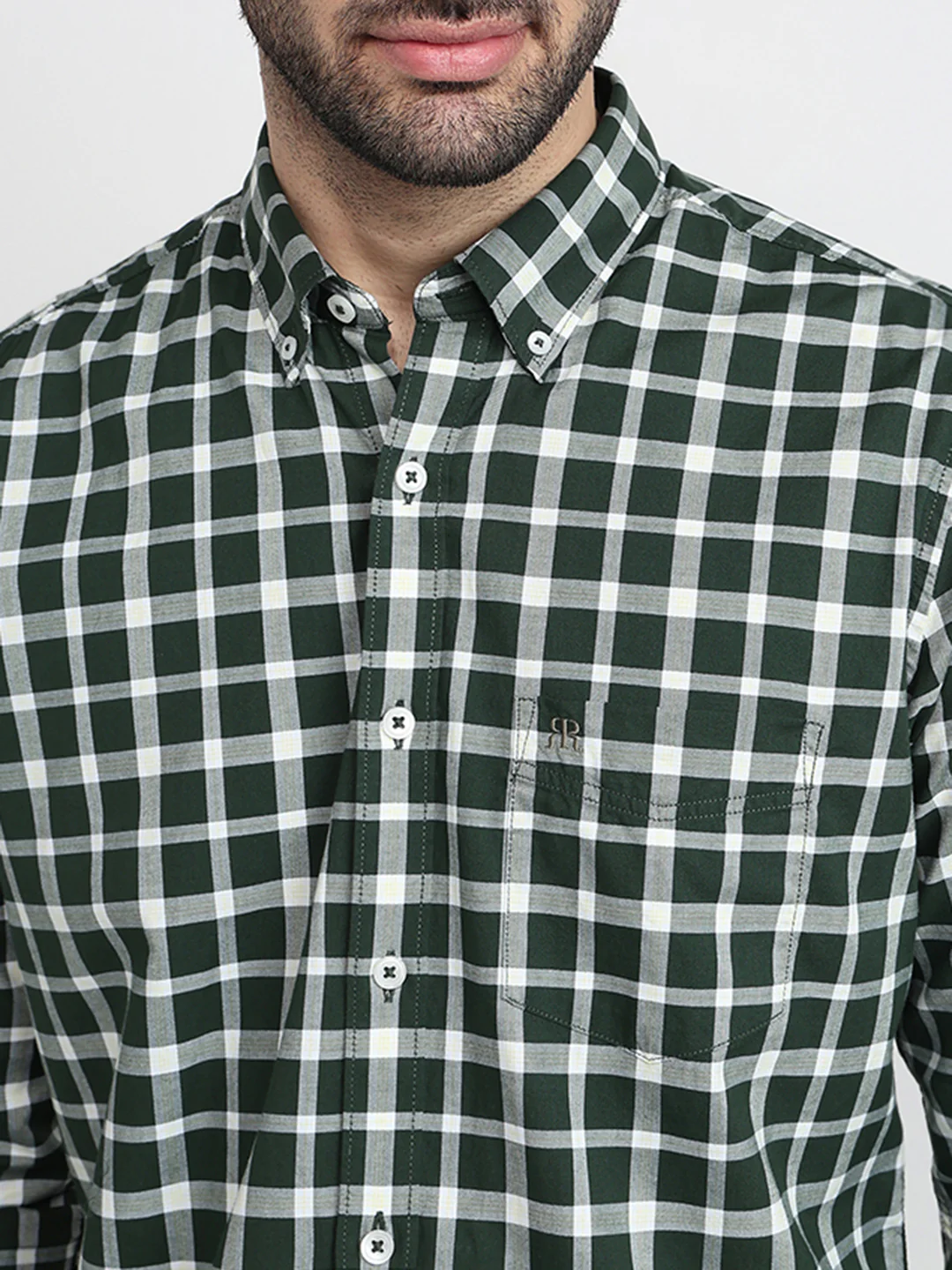 Raymond Men Green Checks Regular Fit Cotton Full Sleeve Regular Collar Casual Shirt - Image 5