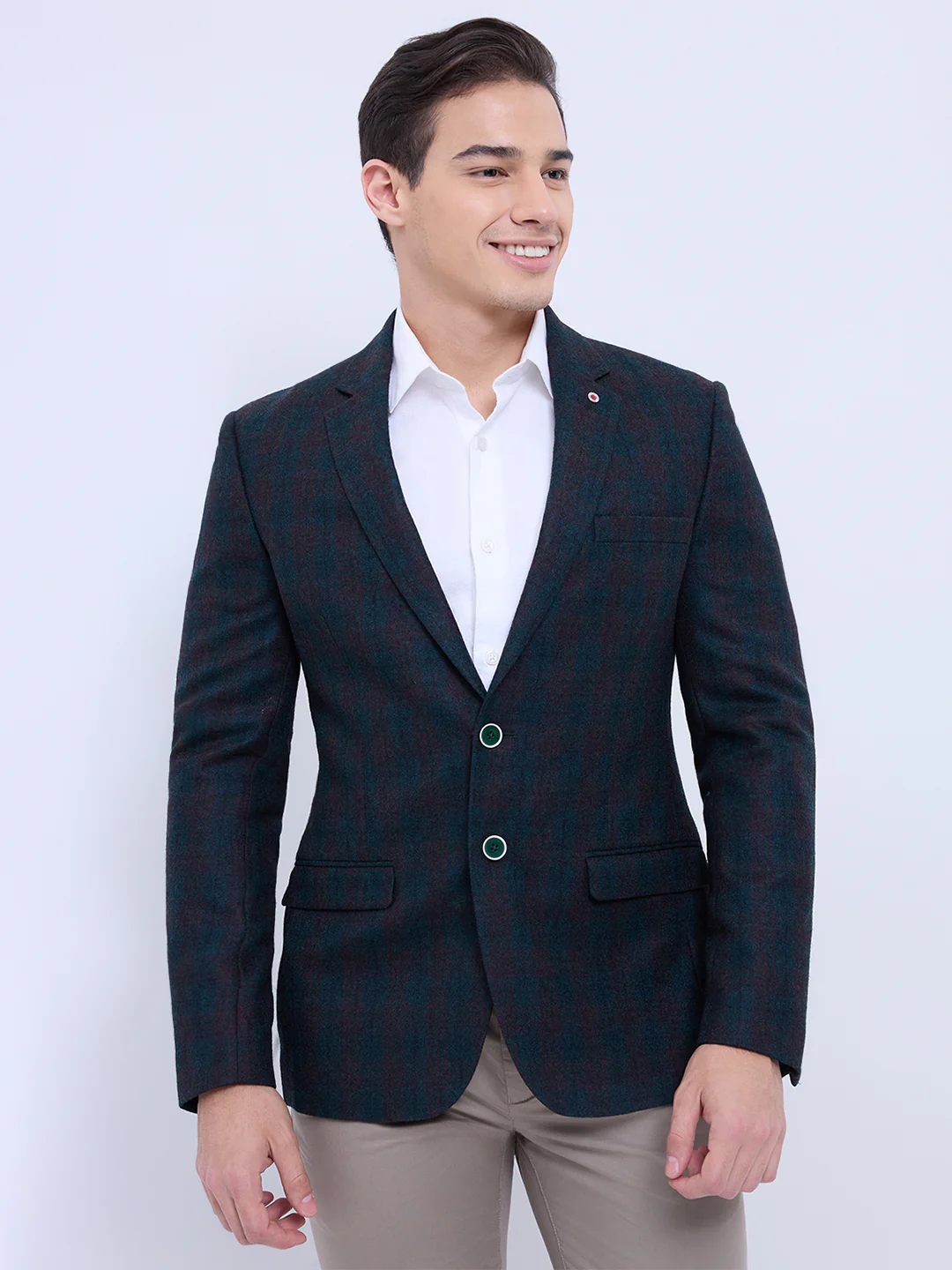 Raymond Men Green Checks Regular Fit Wool Blazer