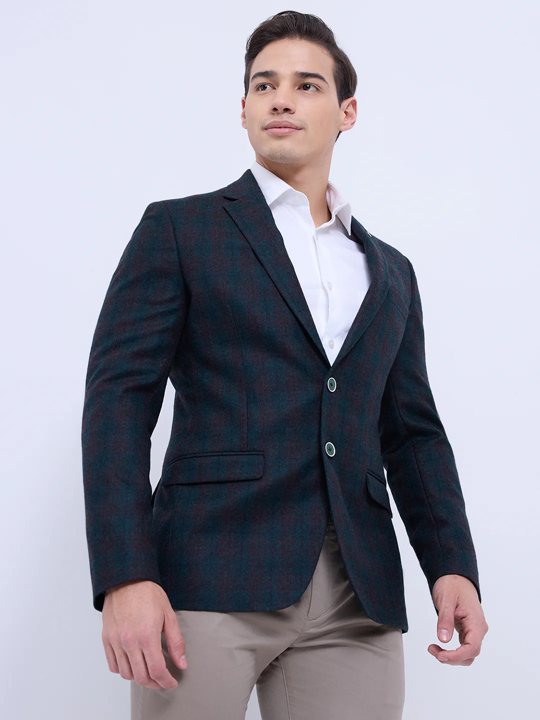 Raymond Men Green Checks Regular Fit Wool Blazer - Image 3