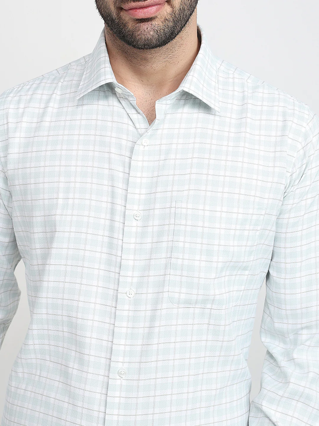 Raymond Men Green Checks Slim Fit Bamboo Blend Full Sleeve Formal Shirt - Image 5