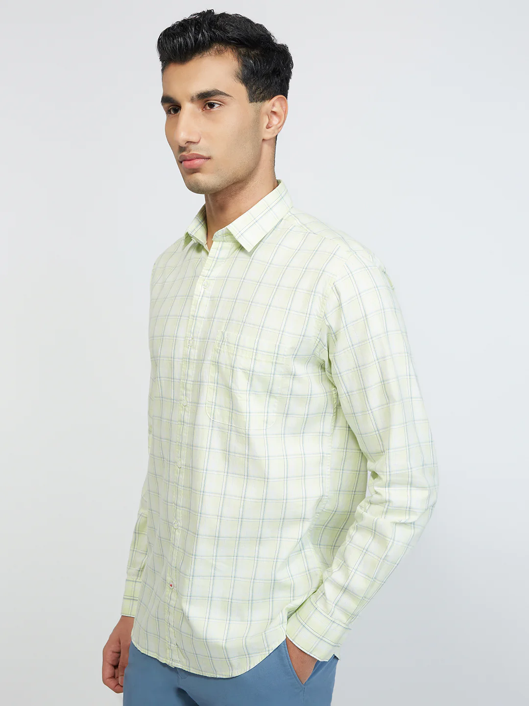 Raymond Men Green Checks Slim Fit Cotton Casual Shirt - Image 3