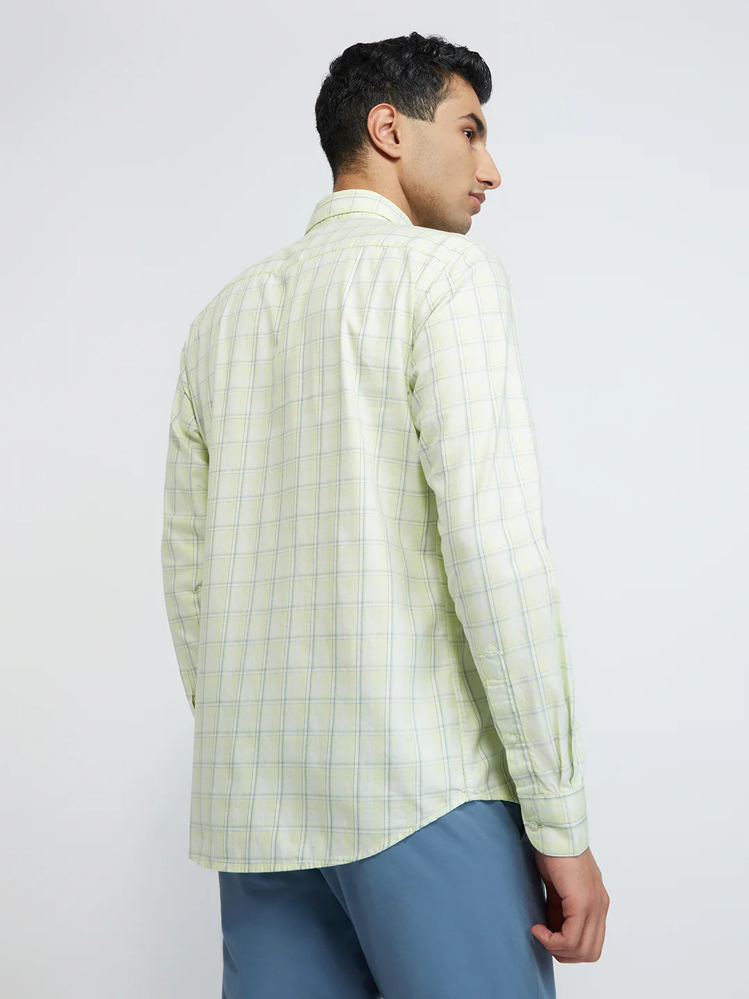 Raymond Men Green Checks Slim Fit Cotton Casual Shirt - Image 4