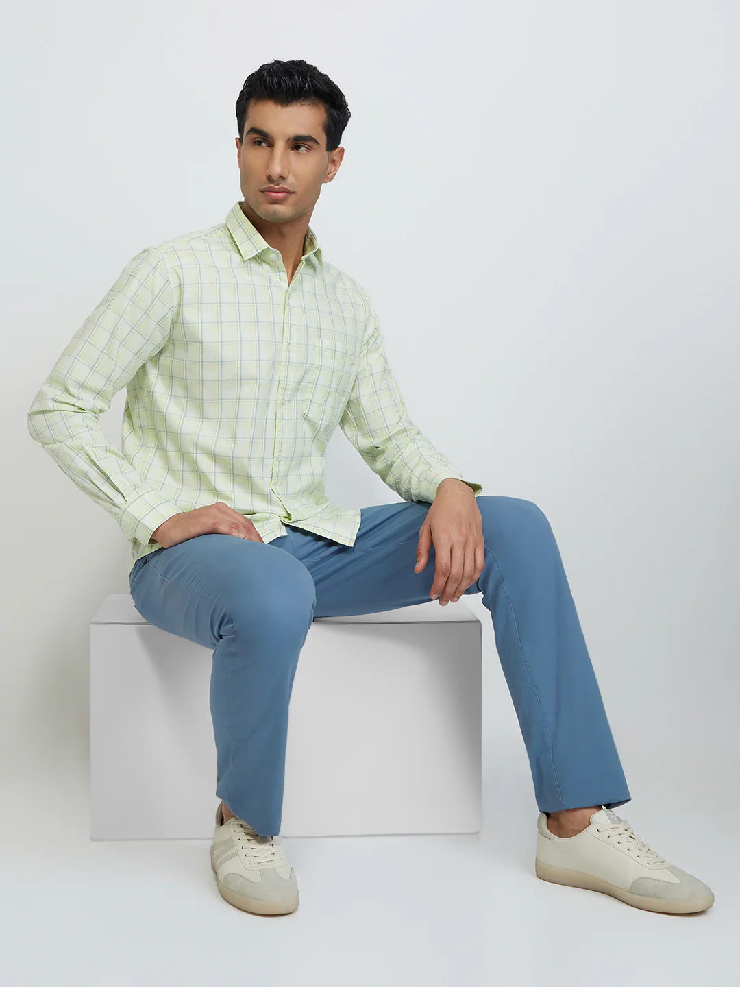 Raymond Men Green Checks Slim Fit Cotton Casual Shirt - Image 5