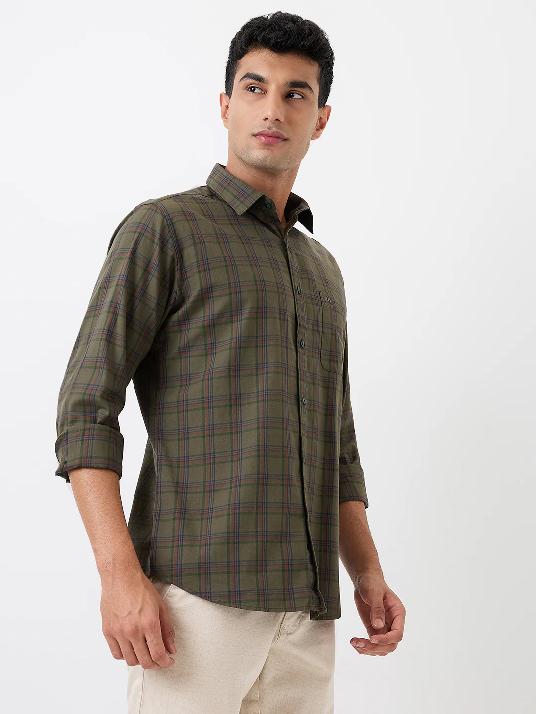 Raymond Men Green Checks Slim Fit Cotton Casual Shirt - Image 3