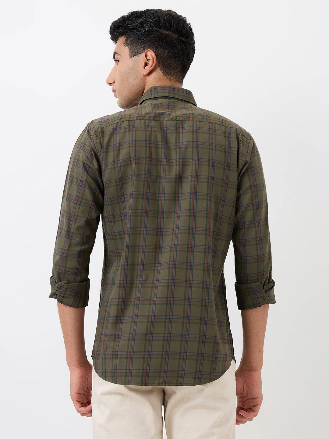 Raymond Men Green Checks Slim Fit Cotton Casual Shirt - Image 4