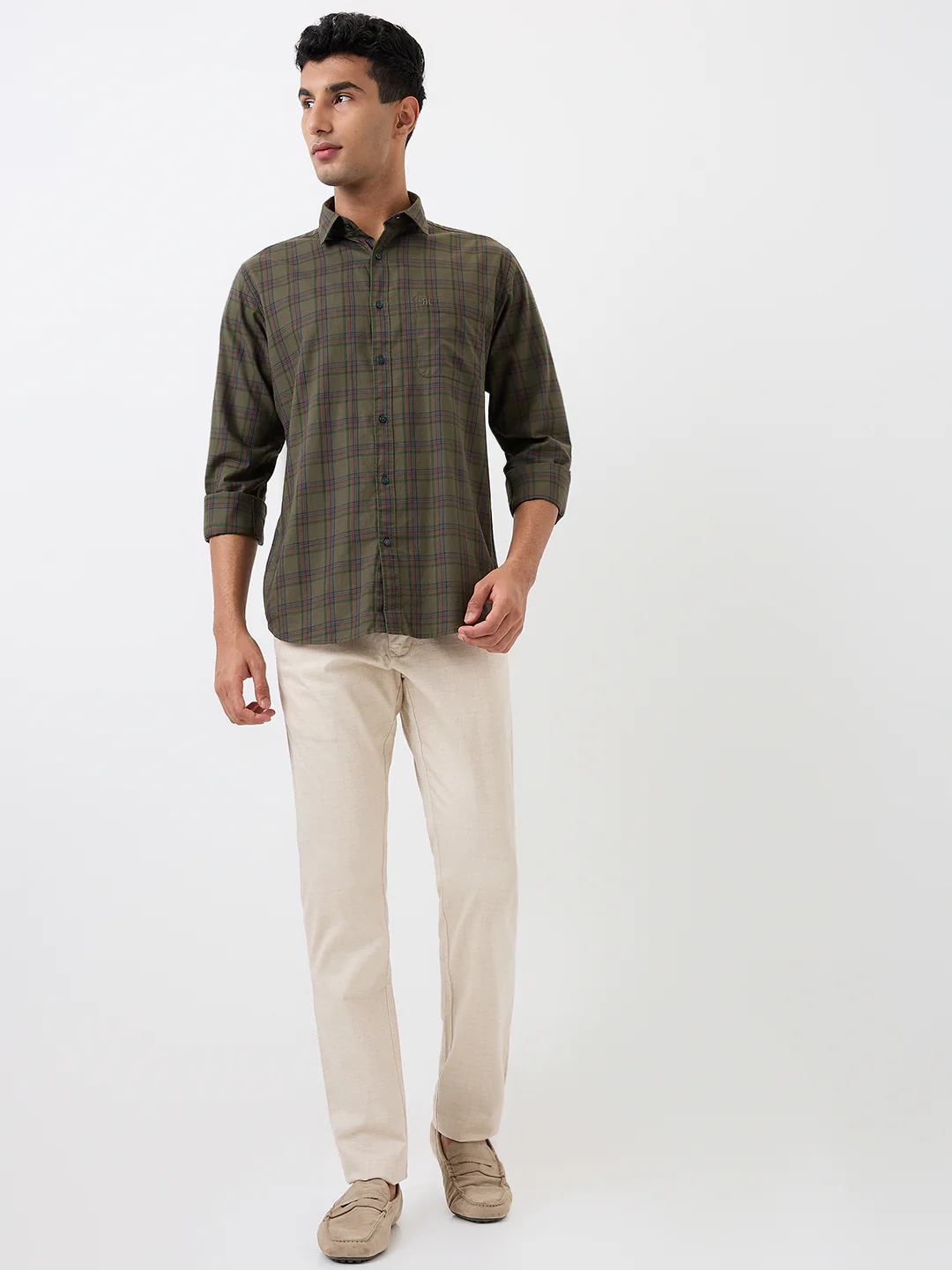 Raymond Men Green Checks Slim Fit Cotton Casual Shirt - Image 5