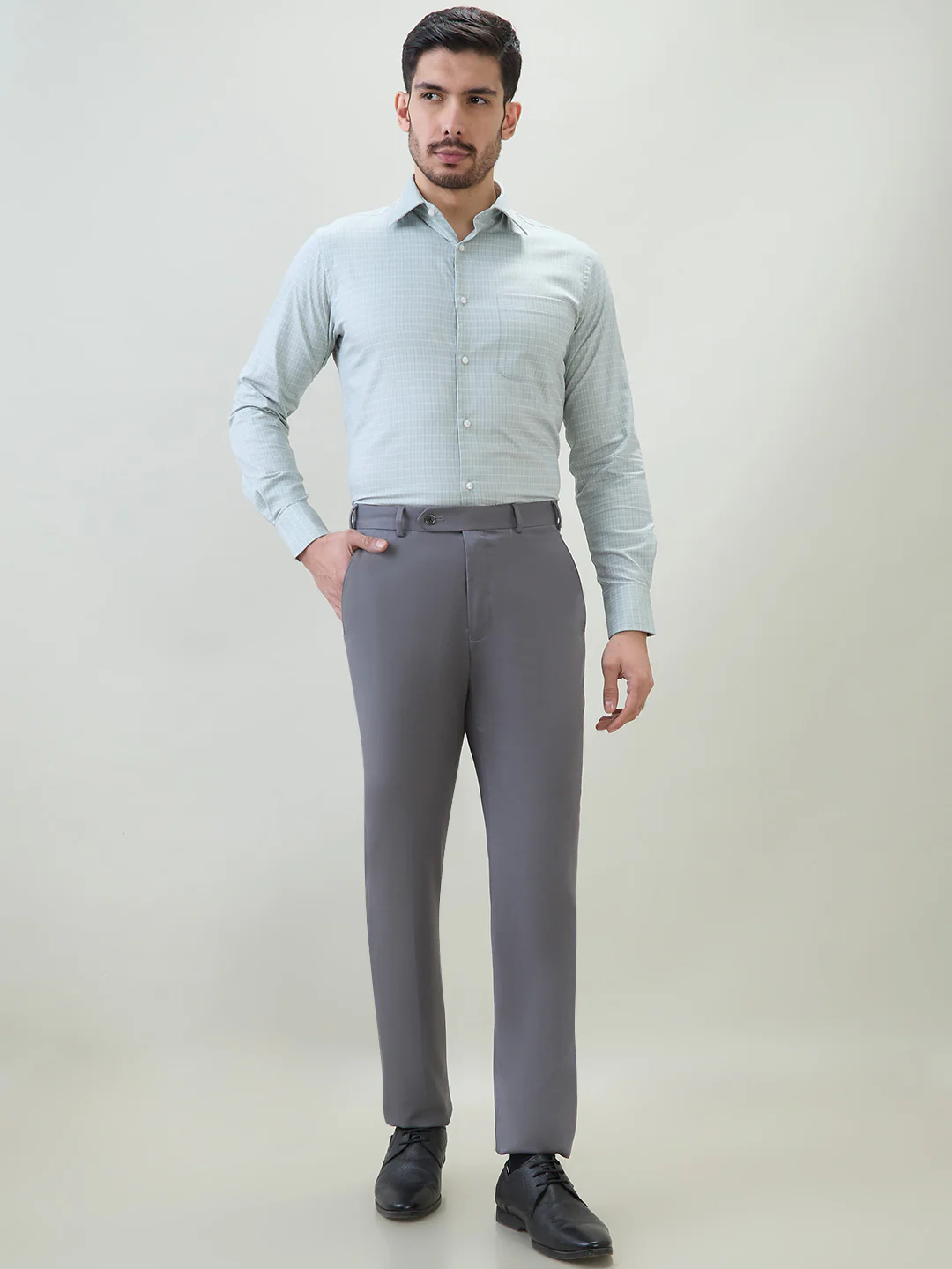 Raymond Men Green Checks Slim Fit Cotton Formal Shirt - Image 5