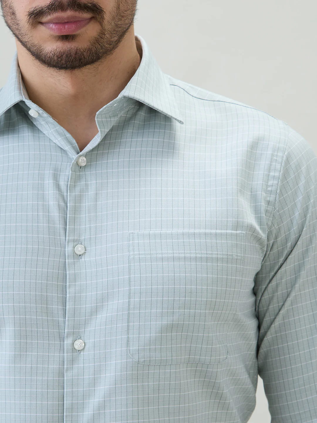 Raymond Men Green Checks Slim Fit Cotton Formal Shirt - Image 6