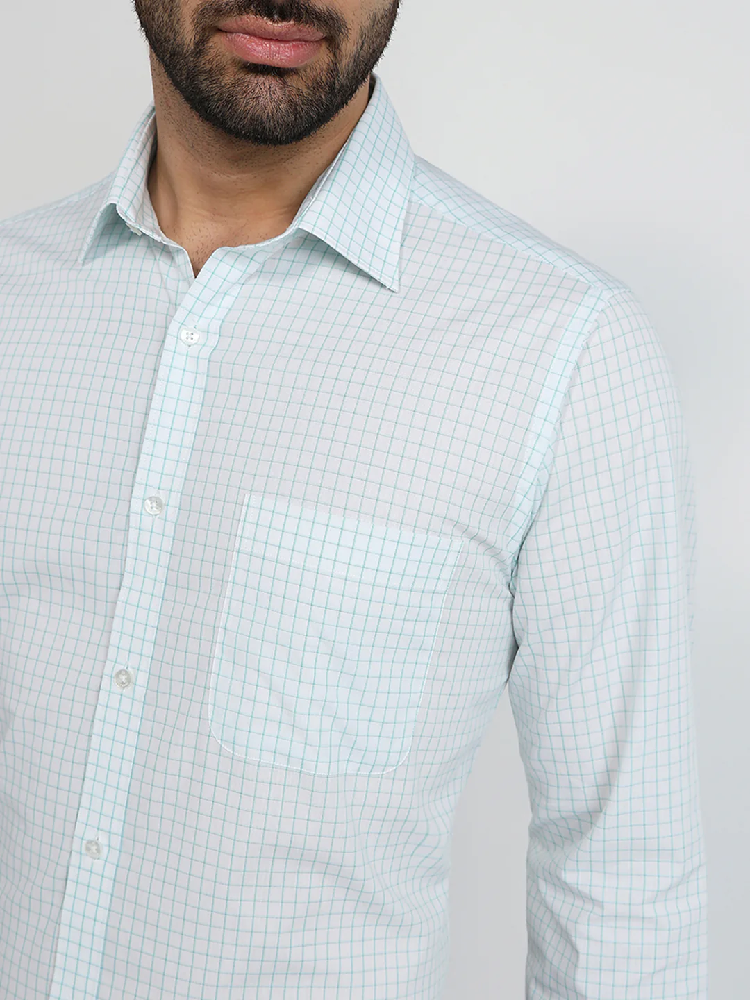 Raymond Men Green Checks Slim Fit Cotton Formal Shirt - Image 6
