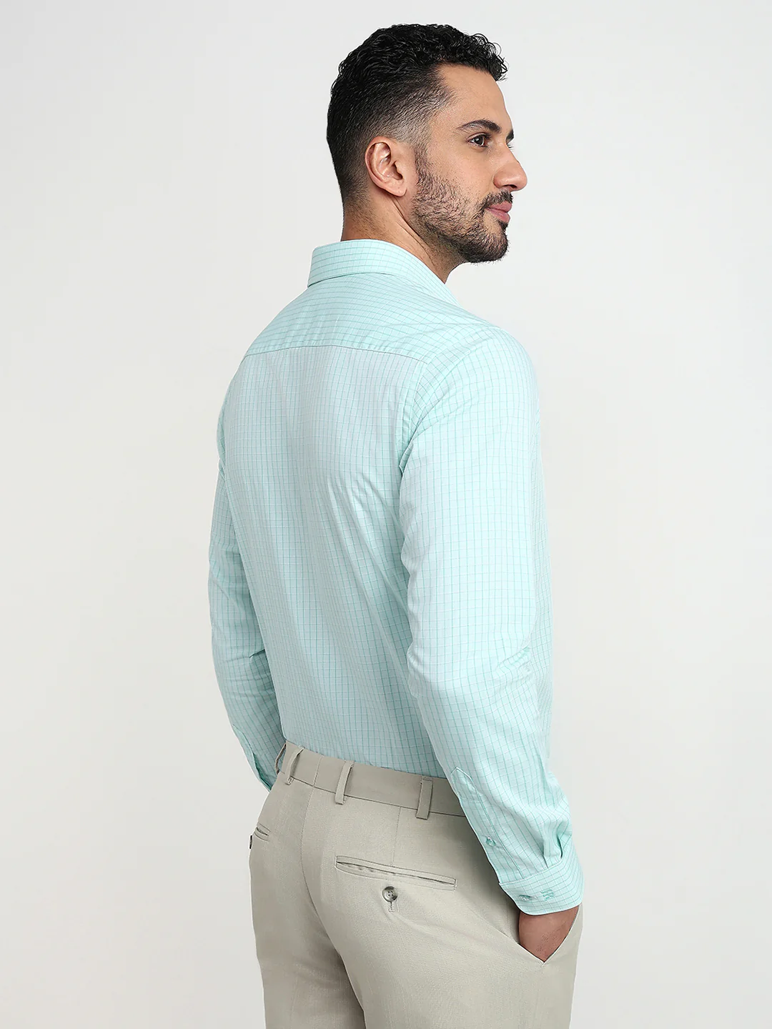 Raymond Men Green Checks Slim Fit Cotton Formal Shirt - Image 4