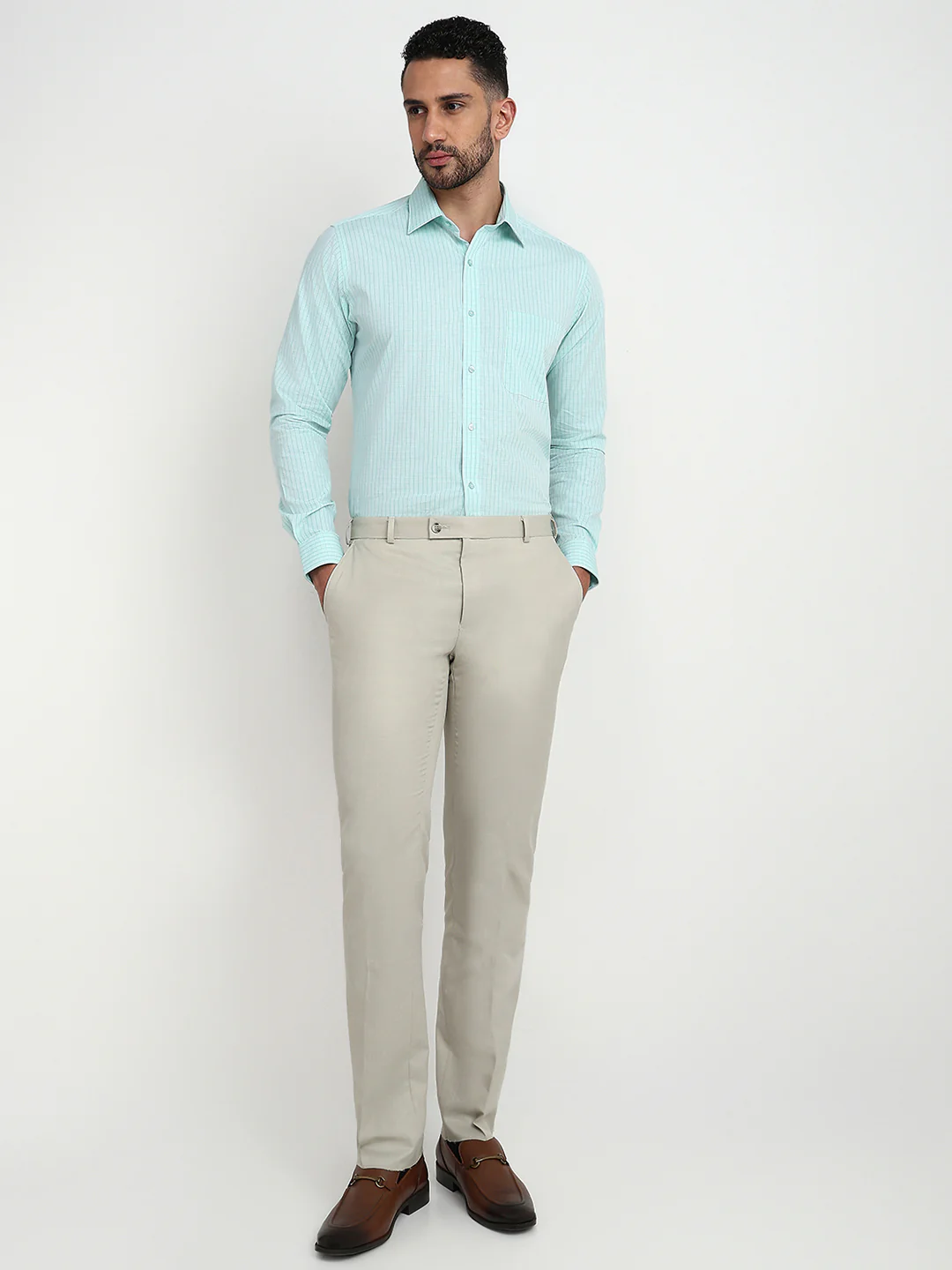 Raymond Men Green Checks Slim Fit Cotton Formal Shirt - Image 5