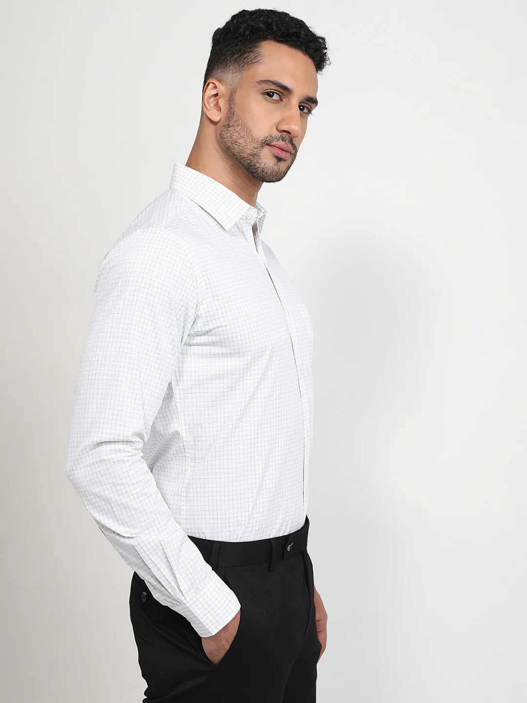 Raymond Men Green Checks Slim Fit Cotton Formal Shirt - Image 3