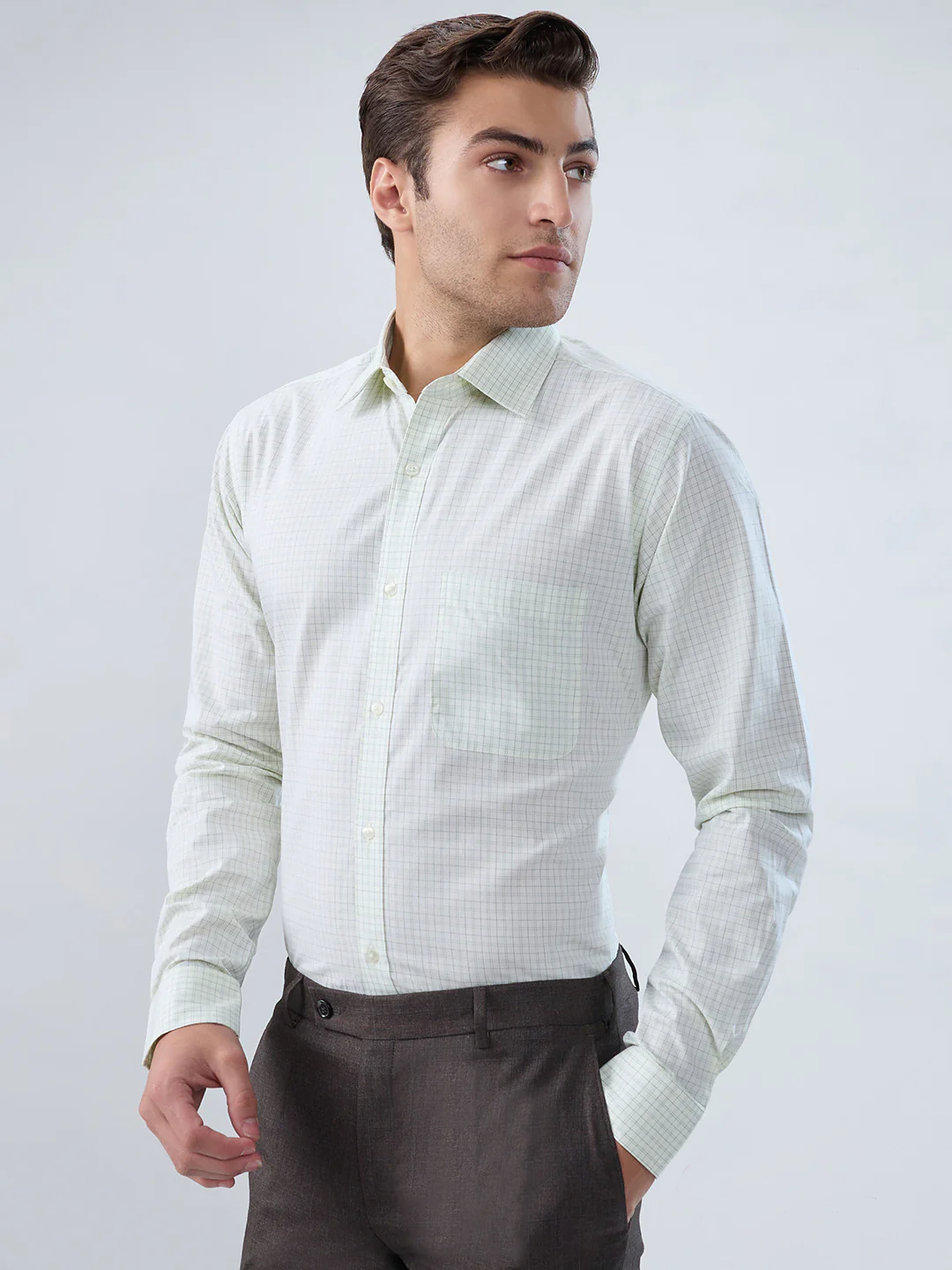 Raymond Men Green Slim Fit Checks Formal Shirt - Image 3