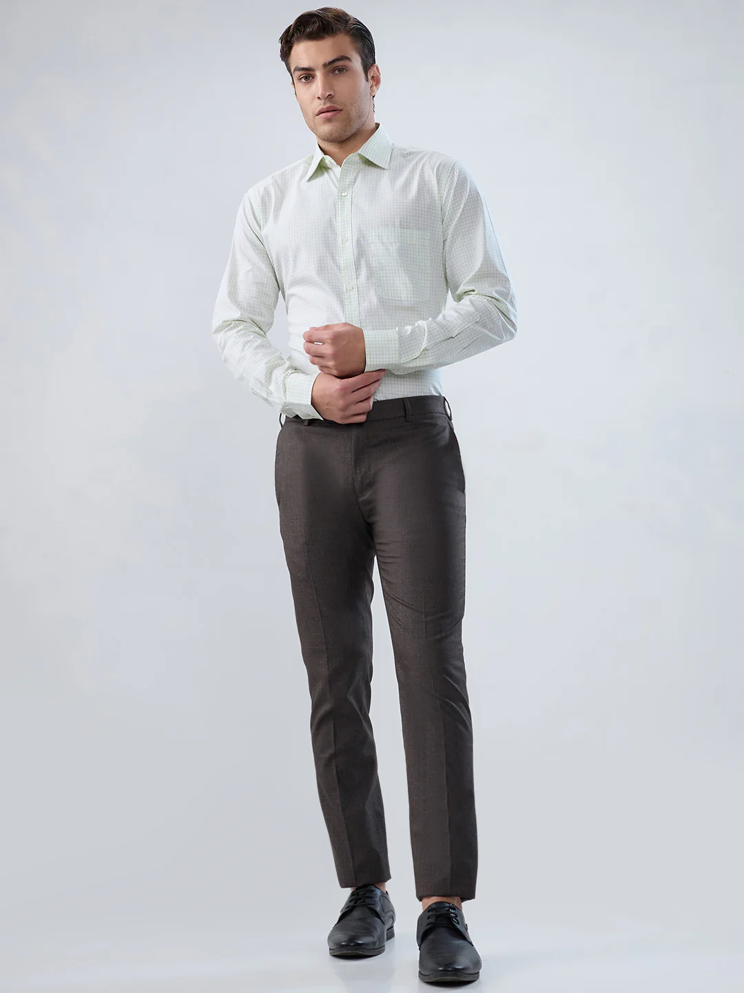 Raymond Men Green Slim Fit Checks Formal Shirt - Image 5