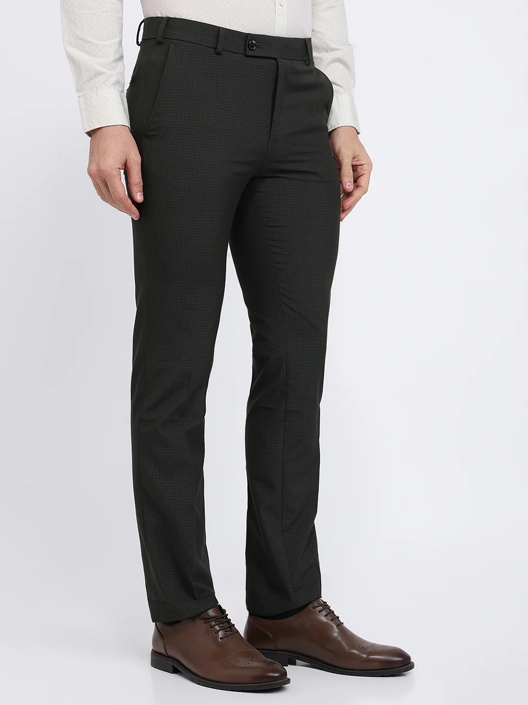 Raymond Men Green Checks Slim Fit Polyester Blend Trouser - Image 3