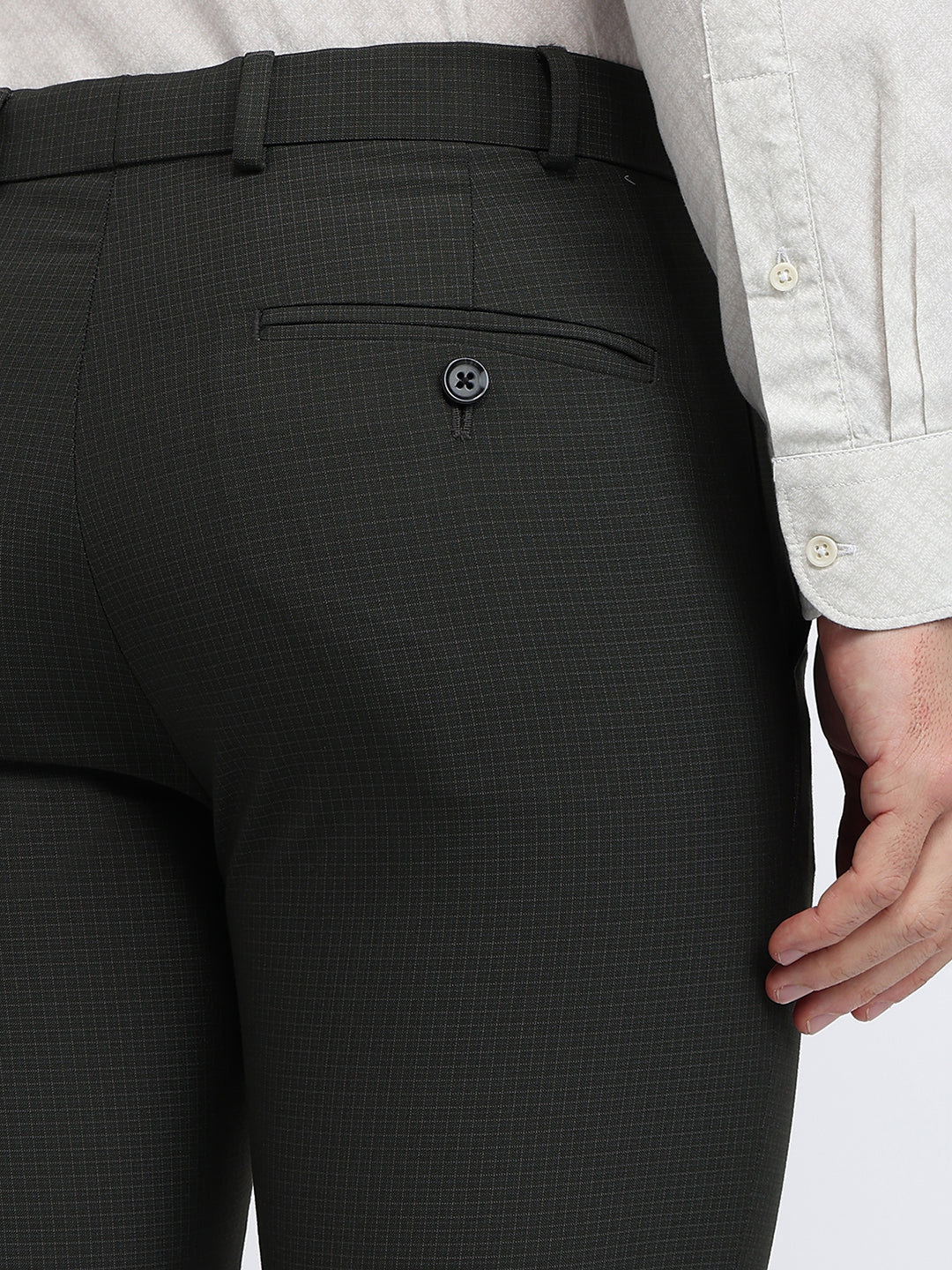 Raymond Men Green Checks Slim Fit Polyester Blend Trouser - Image 7