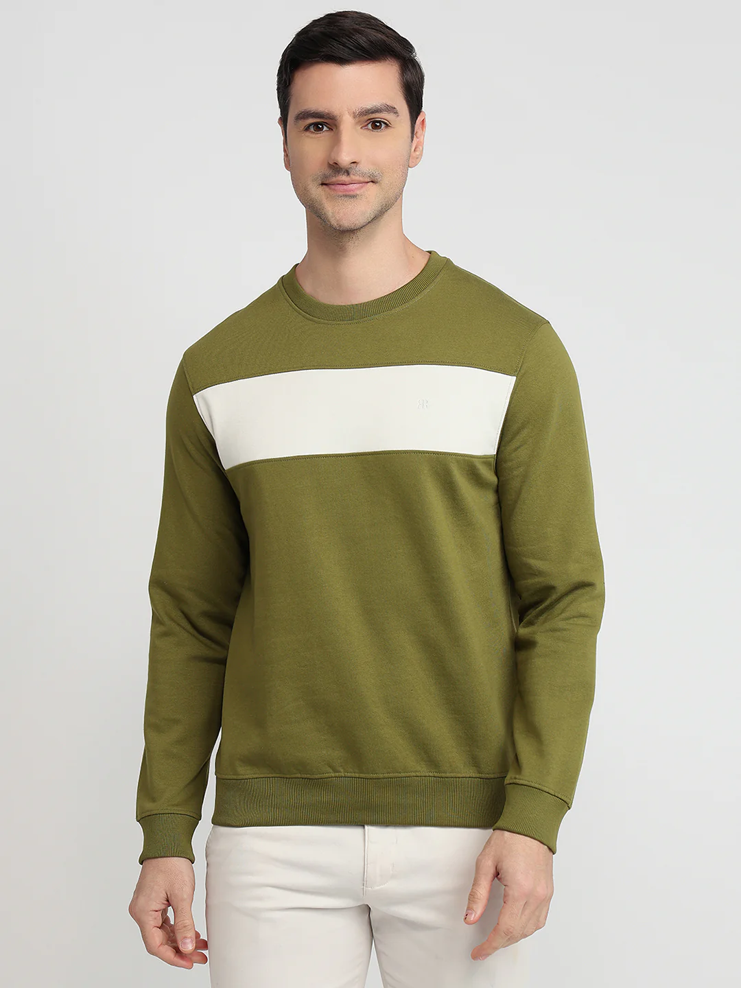Raymond Men Green Colorblock Regular Fit Cotton Blend Sweatshirt