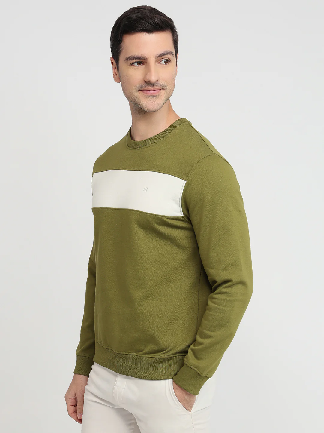 Raymond Men Green Colorblock Regular Fit Cotton Blend Sweatshirt - Image 2
