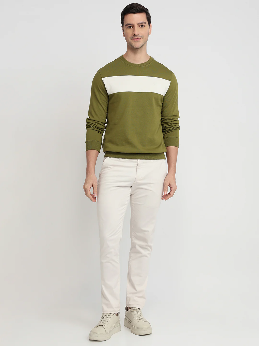 Raymond Men Green Colorblock Regular Fit Cotton Blend Sweatshirt - Image 5